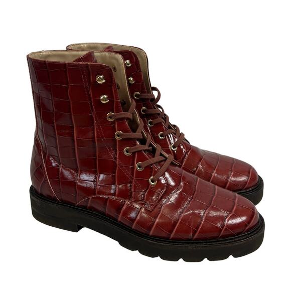 Stuart Weitzman Womens Size 10 Red Croc Mila Combat Bootie Boots Lift Leather - Picture 1 of 8